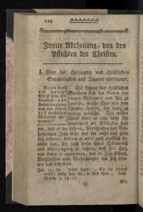 I. Von der Heiligung und christlichen Gottseeligkeit und Tugend überhaupt.