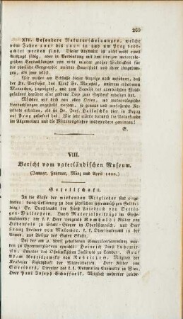 VIII. Bericht von vaterländischen Museum