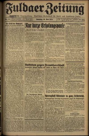 Ausgabe vom Sonntag, den 20. Mai 1934.