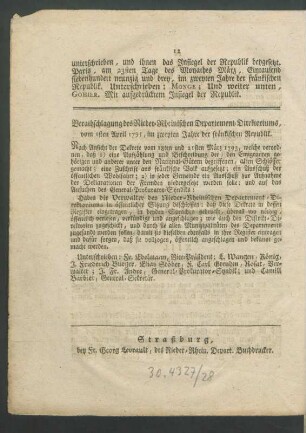Berathschlagung des Nieder-Rheinischen Departement-Direktoriums, vom 1sten April 1793 ...
