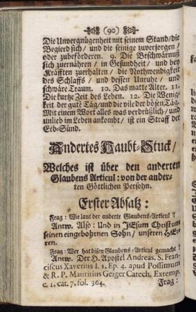 Andertes Haubt-Stuck/ Welches ist über den anderten Glaubens Articul: von der anderten Göttlichen Persohn