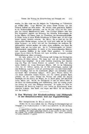 Zur Wertung der Kinderforschung und Pädagogik in der Strafrechtsreform und der Jugendfürsorge : II.