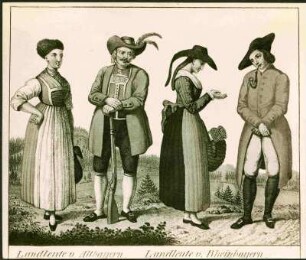 Trachtenbild. Zeichnung. Gruppe in Volkstracht