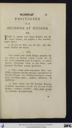 Positiones De Religione Et Ecclesia.