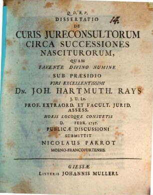 Dissertatio De Curis Jureconsultorum Circa Successiones Nasciturorum