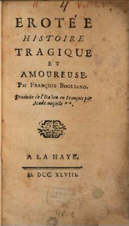 Erotée : histoire tragique et amoureuse
