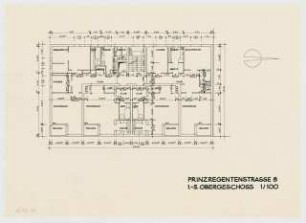 Wohnhäuser Prinzregentenstraße 8 / Güntzelstraße 9, Berlin-Wilmersdorf: Grundriss 1.-5. Obergeschoss 1:100