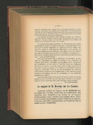 La rapport de M. Messimy sur les Colonies.