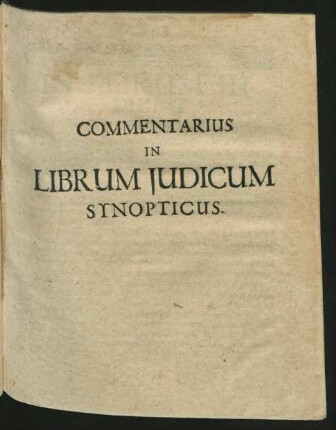 Commentarius In Librum Iudicium Synopticus.