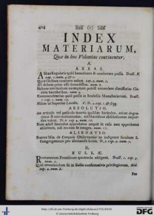 Index Materiarum.