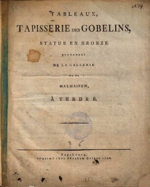 Tableaux, tapisserie des gobelins, statue en bronze provenant de la gallerie de la Malmaison à vendre