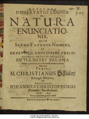 Dissertatio Logica De Natura Enunciationis