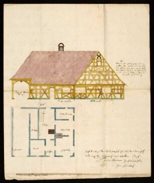Querschnitt und Grundriss des Schulhauses in Degenfeld, von Zacharias Bechtle