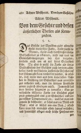 Achter Abschnitt. Von dem Gesichte und deßen äußerlichen Theilen als Kennzeichen.
