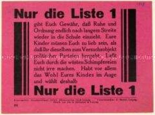 Wahlaufruf des Bezirksverbandes christlicher Elternvereine Groß-Leipzig