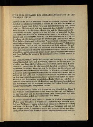 Ziel und Aufgaben des Literaturunterrichts in den Klassen 9 und 10