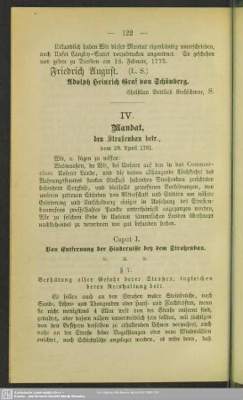 IV. Mandat, den Straßenbau betr. vom 28. April 1781