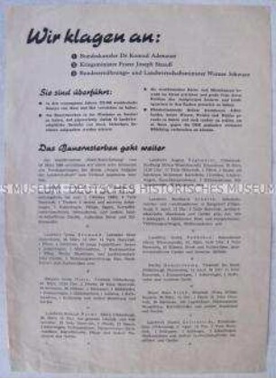 Propagandaflugblatt der Nationalen Front mit scharfer Polemik gegen die Agrarpolitik der Bundesregierung ("Bauernsterben")