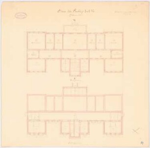Provinzial-Irrenanstalt, Conradstein Haus für Ruhige I. und II. Klasse - Männerseite: Grundriss Keller, Erdgeschoss 1:100