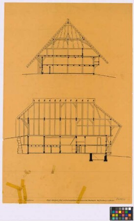 Fischbach bei Neuhäuser (Landkreis Freiburg): Bläsi-Christelehof [Bläsichristenhof]. Haupthaus (Querschnitt, Längsschnitt)