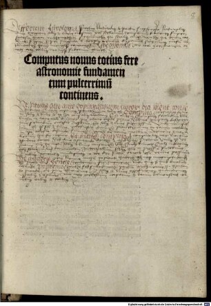 Computus nou[us] toti[us] fere astronomie fundamentu[m] pulcherrimu[m] continens