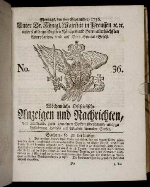 No. 36. Montags, den 6ten September, 1756.