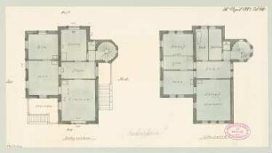 Ländliches Wohnhaus, Berlin-Lichterfelde Monatskonkurrenz April 1881: Grundriss Erdgeschoss, Obergeschoss