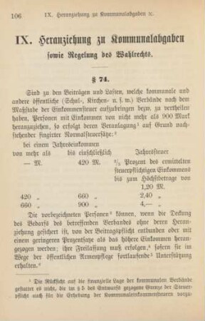 IX. Heranziehung zu Kommunalabgaben sowie Regelung des Wahlrechts