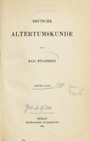 Deutsche Altertumskunde, Dritter Band