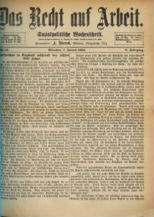 Das Recht auf Arbeit : sozialpolitische Wochenschrift. 1885 = Jg. 2