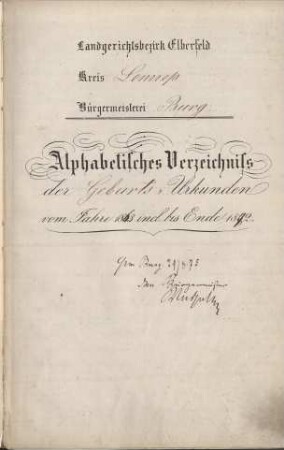 Dezennaltabellen 1863 - 1872 Geburten, Heiraten und Sterbefälle Burg