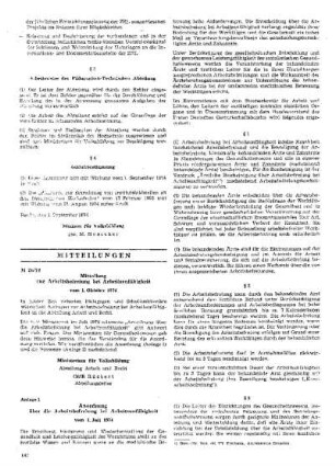 Mitteilung zur Arbeitsbefreiung bei Arbeitsunfähigkeit : 26/74 vom 1. Oktober 1974 ; [Mitteilungen]