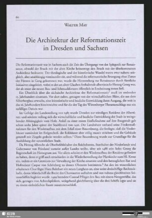 Die Architektur der Reformationszeit in Dresden und Sachsen