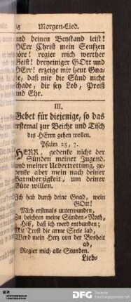 III. Gebet für diejenige, so das erstemal zur Beicht und Tisch des Herrn gehen wollen.