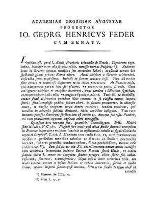 ACADEMIAE GEORGIAE AUGUSTAE PRORECTOR IO. GEORG. HENRICUS FEDER C V M SENAT V.