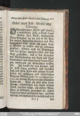 Gebet eines Feld-Medici oder Chirurgi.