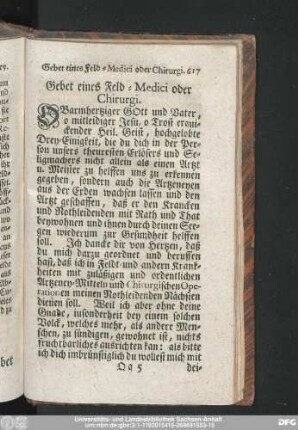 Gebet eines Feld-Medici oder Chirurgi.