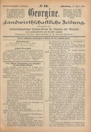 Siebenundfünfzigster Jahrgang. No. 15. Insterburg, 11. April 1889.