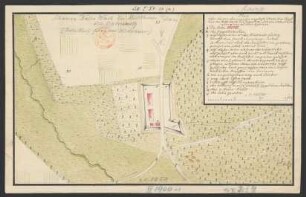 Plan über die von den maintzer angelegte Redoute oder Schantz umb die Rothe Warth und Ziegelhütte, auch wie solche sich den 24. Juni 1740 im Stand befindet