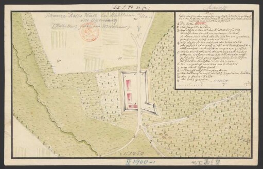 Plan über die von den maintzer angelegte Redoute oder Schantz umb die Rothe Warth und Ziegelhütte, auch wie solche sich den 24. Juni 1740 im Stand befindet