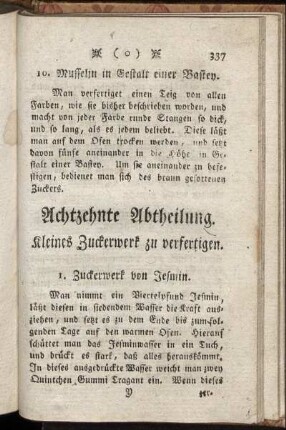 Achtzehnte Abtheilung. Kleines Zuckerwerk zu verfertigen.