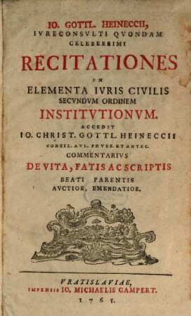 Recitationes in Elementa Iuris civilis secundum Ordinem Institutionum