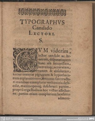 Typographus Candido Lectori. S.