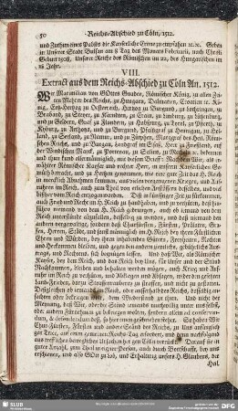 VIII. Extract aus dem Reichs-Abschied zu Cöln An. 1512