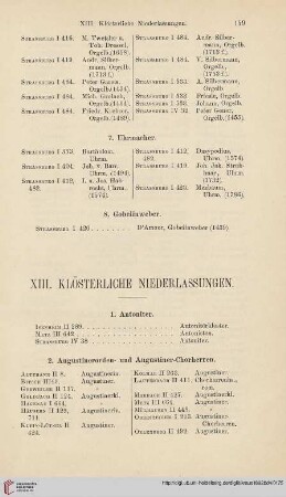 XIII. Klösterliche Niederlassungen