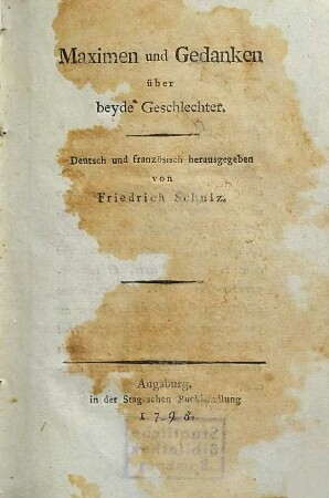 Maximen und Gedanken über beyde Geschlechter