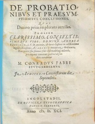 De probationibus et praesumptionibus conclusiones