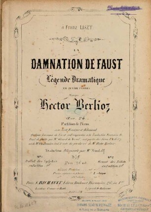 La damnation de Faust : légende dramatique en quatre parties ; oeuv. 24