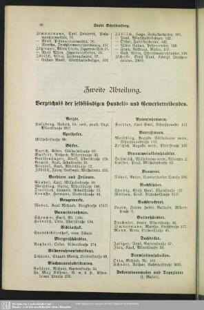 Zweite Abteilung. Berufsklassen und Gewerbebetriebe