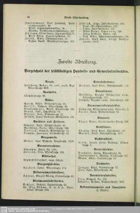 Zweite Abteilung. Berufsklassen und Gewerbebetriebe